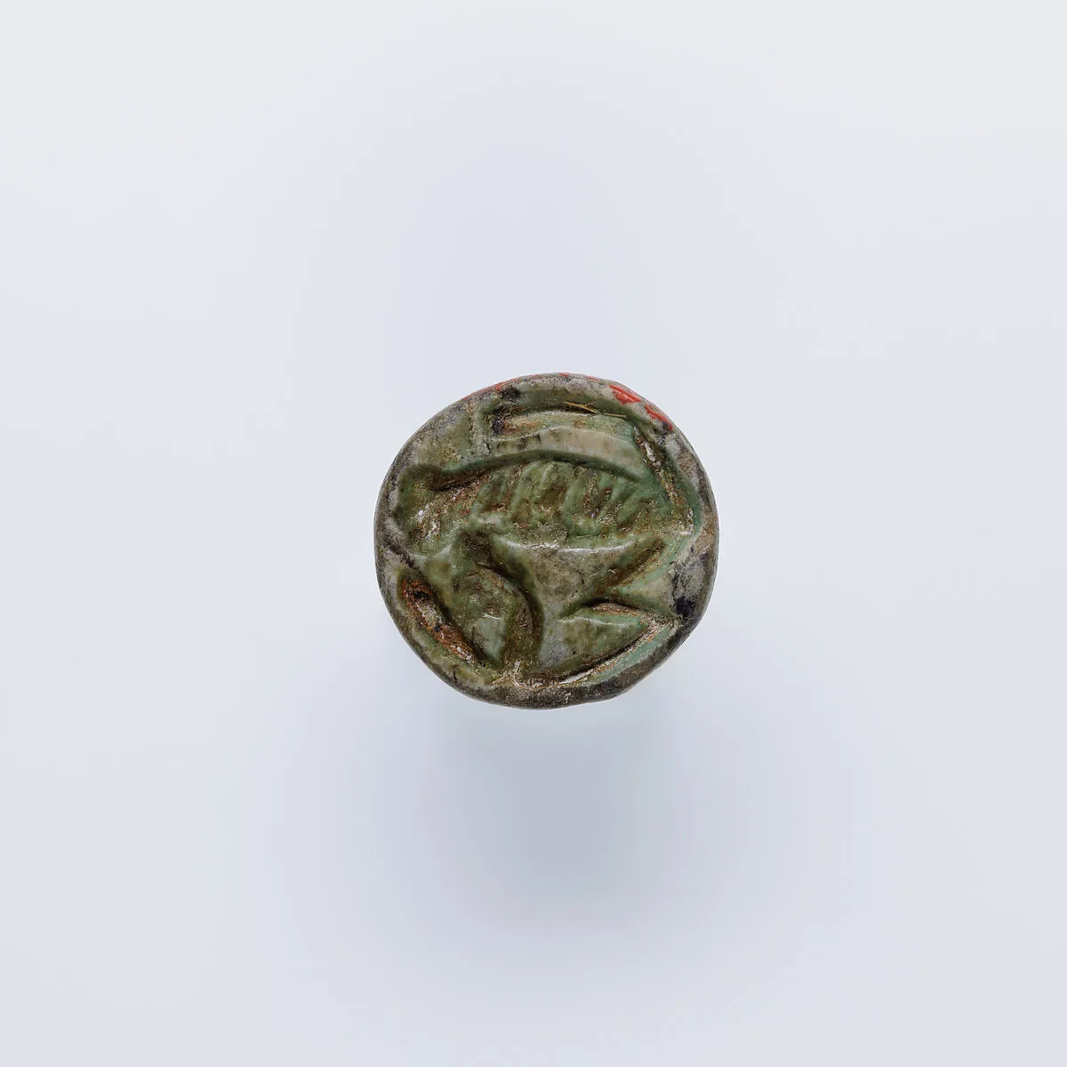 Design Amulet with a Hippopotamus (? ) Head on the Back Pierced for Stringing, and a Left-facing Monkey as the Device — Unknown