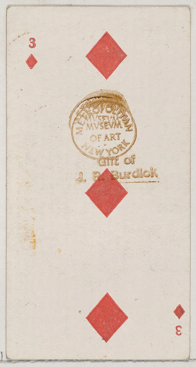 Three Diamonds (red), from the Playing Cards series (N84) for Duke brand cigarettes — W. Duke, Sons & Co.
