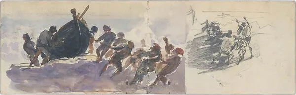 Men Hauling Lifeboat Ashore (from scrapbook) — John Singer Sargent