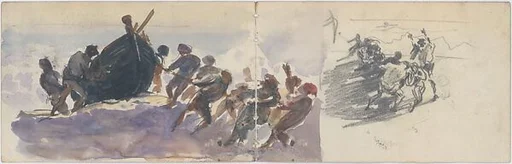 Men Hauling Lifeboat Ashore (from scrapbook)