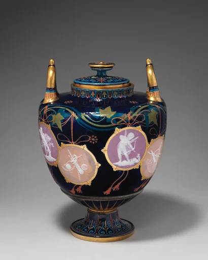 "Pompeian" vase with cover (one of a pair)