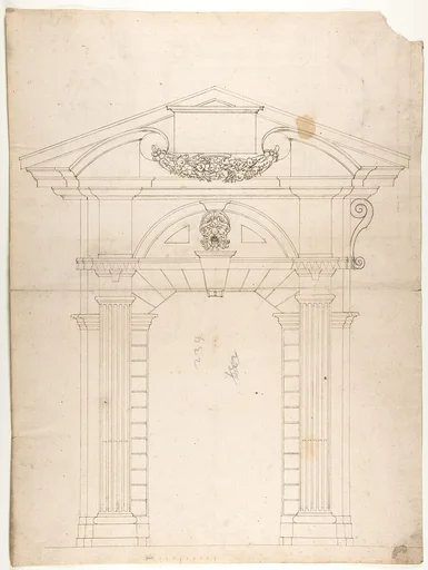 Porta Pia, elevation (recto) Porta Pia, window, elevation; section (verso)
