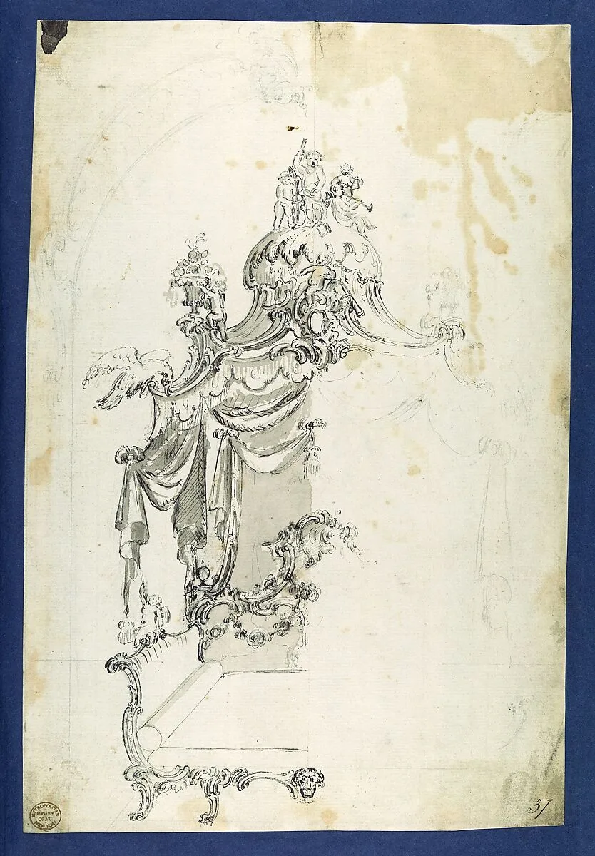 Unfinished Design for a Bed, in Chippendale Drawings, Vol. I — Thomas Chippendale