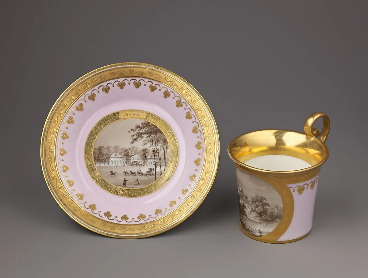 Cup and saucer with views of Pulawy, a Palladian country house — Unknown