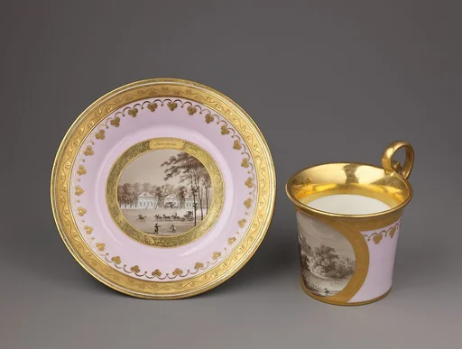 Cup and saucer with views of Pulawy, a Palladian country house