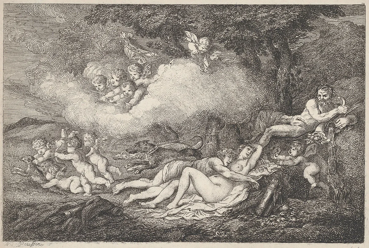 Mars and Sleeping Venus with Putti — Thomas Rowlandson|Nicolas Poussin