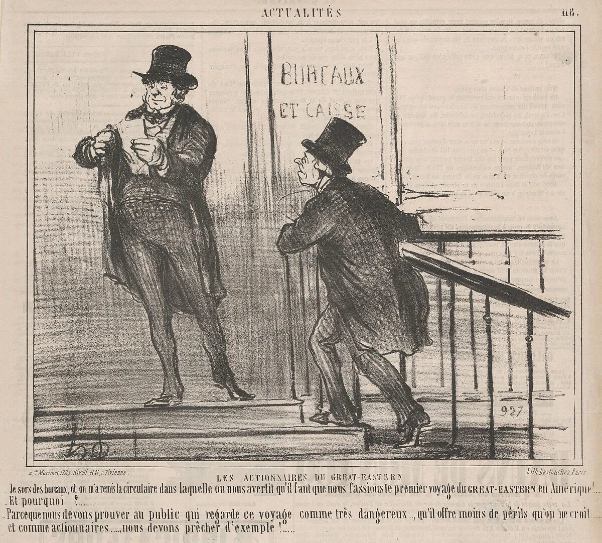 LES ACTIONNAIRES DU GREAT-EASTERN...., from En Italie, published in Le Charivari, November 21, 1859 — Destouches|Aaron Martinet|Honoré Daumier