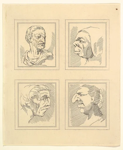 Four Heads (from Characaturas by Leonardo da Vinci, from Drawings by Wincelslaus Hollar, out of the Portland Museum)