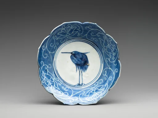 染付白鷺文鉢|Deep Dish with Egret (from a set of ten)