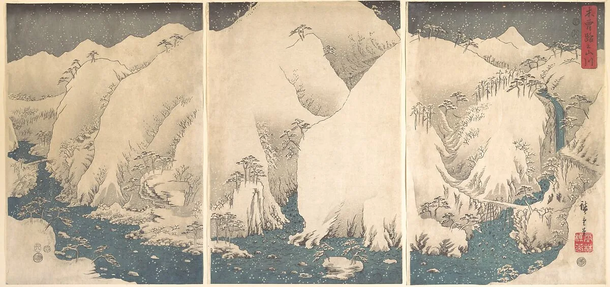 雪月花 木曽路之山川|Kiso Gorge in the Snow — Utagawa Hiroshige