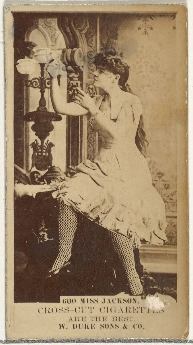 Card Number 600, Miss Jackson, from the Actors and Actresses series (N145-3) issued by Duke Sons & Co. to promote Cross Cut Cigarettes — W. Duke, Sons & Co.