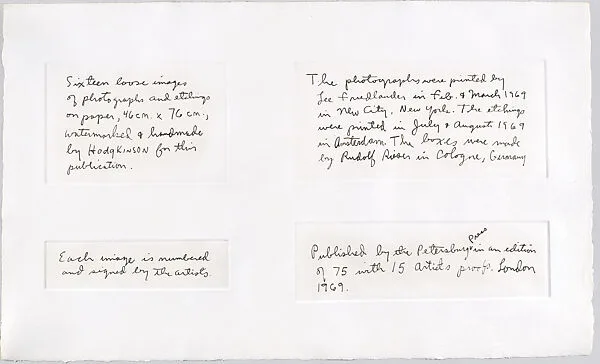 Colophon from Photographs and Etchings — Jim Dine|Lee Friedlander|Petersburg Press, Ltd.