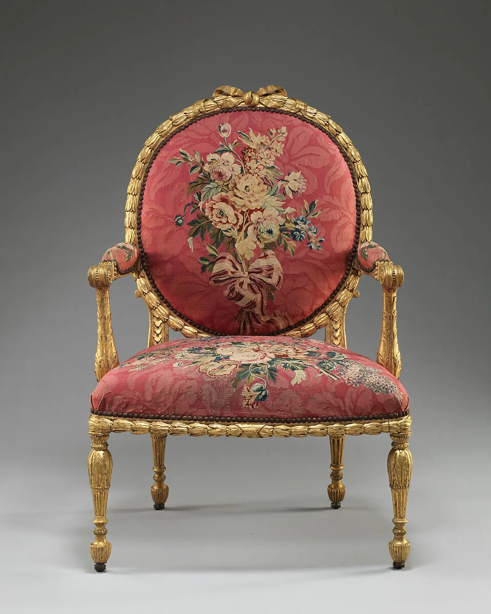 Armchair (one of a set of six) — Louis Tessier|John Mayhew|William Ince|Jacques Neilson|George William Coventry, 6th earl of Coventry|Maurice Jacques|Manufacture Nationale des Gobelins