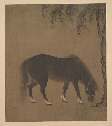 明 佚名 柳馬圖 冊頁|Horse and Willow Tree