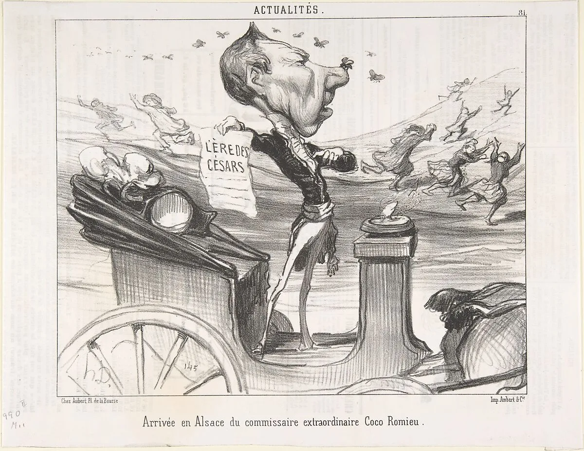 Arrivée en Alsace du commissaire extraordinaire Coco Romieu, published in Le Charivari — Honoré Daumier|Aubert et Cie