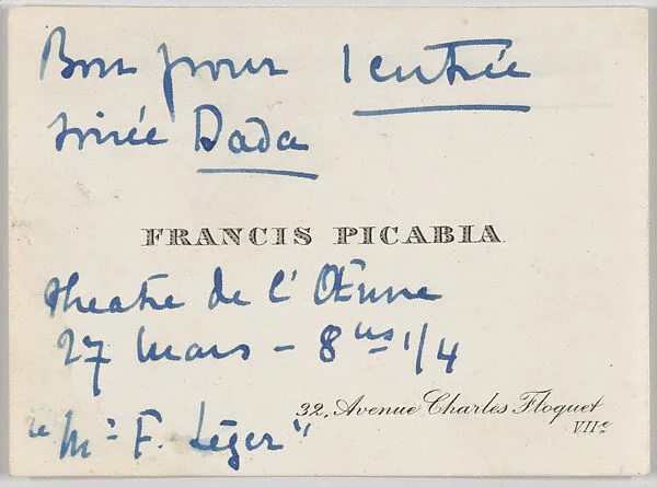 Francis Picabia, calling card — Anonymous|Francis Picabia