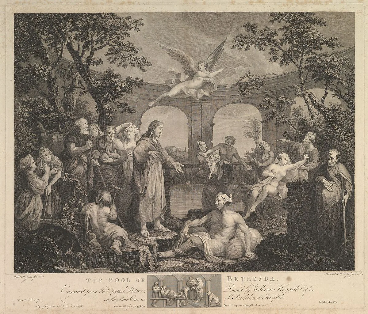 The Pool of Bethesda (St. John, Chapter 5) — Victor Marie Picot|Simon Francis Ravenet, the elder|William Hogarth|John & Josiah Boydell