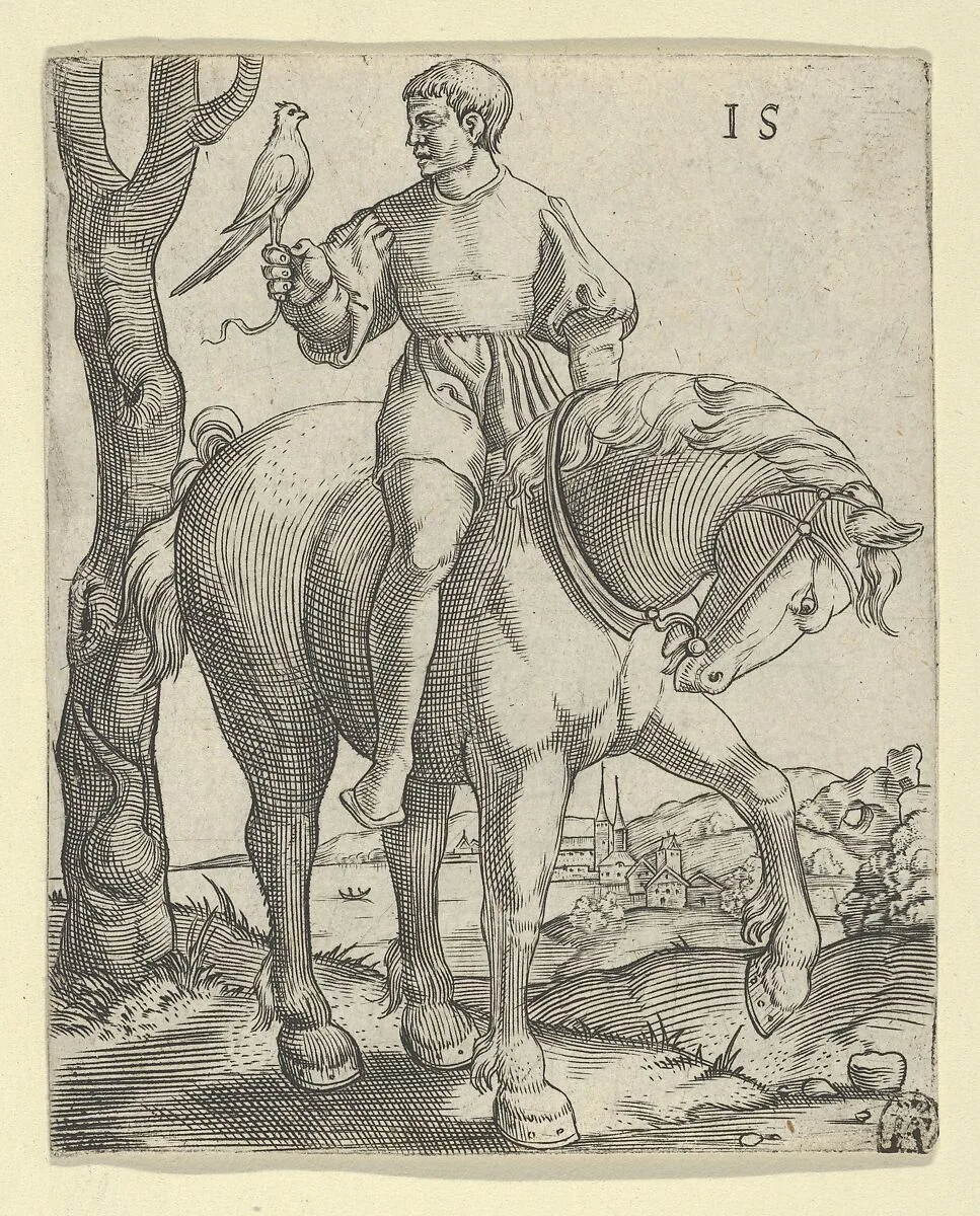 Man on Horseback holding a Falcon — Master IS