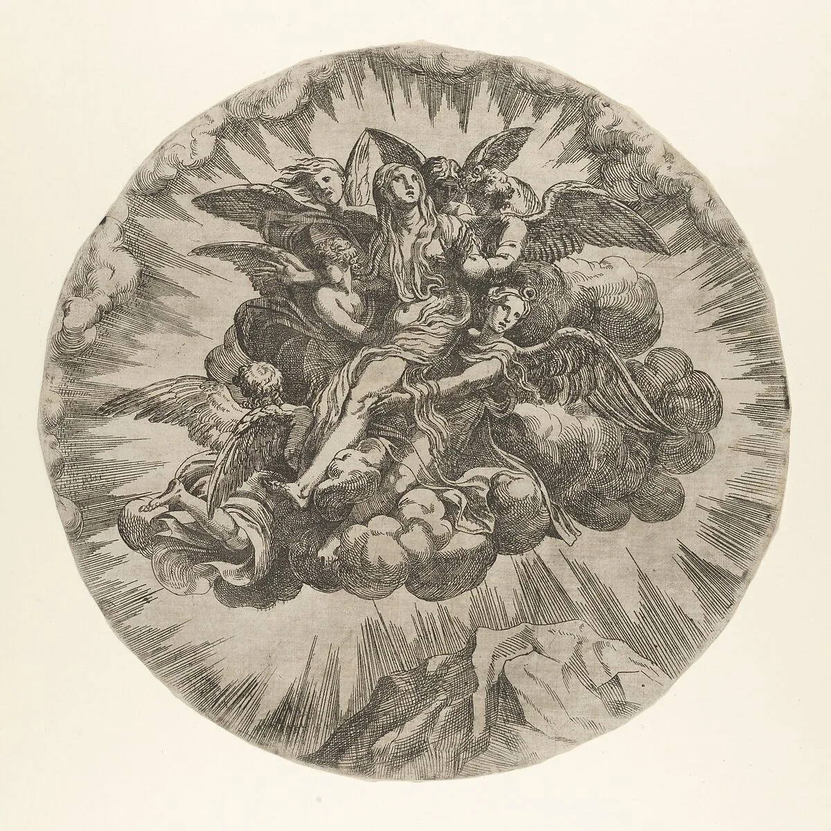 Mary Magdalen carried to Heaven — Anonymous, French, School of Fontainebleau, 16th century|Giulio Romano