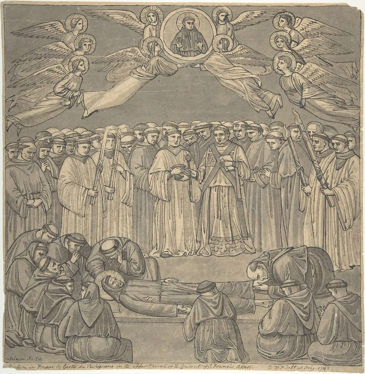 Death of St. Francis, after Giotto, upper Church S. Francesco, Assisi — William Young Ottley|Giotto di Bondone