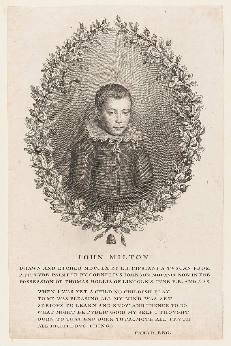 John Milton as a Boy — John Toland|John Milton|Cornelius Janssen|Giovanni Battista Cipriani|Thomas Hollis