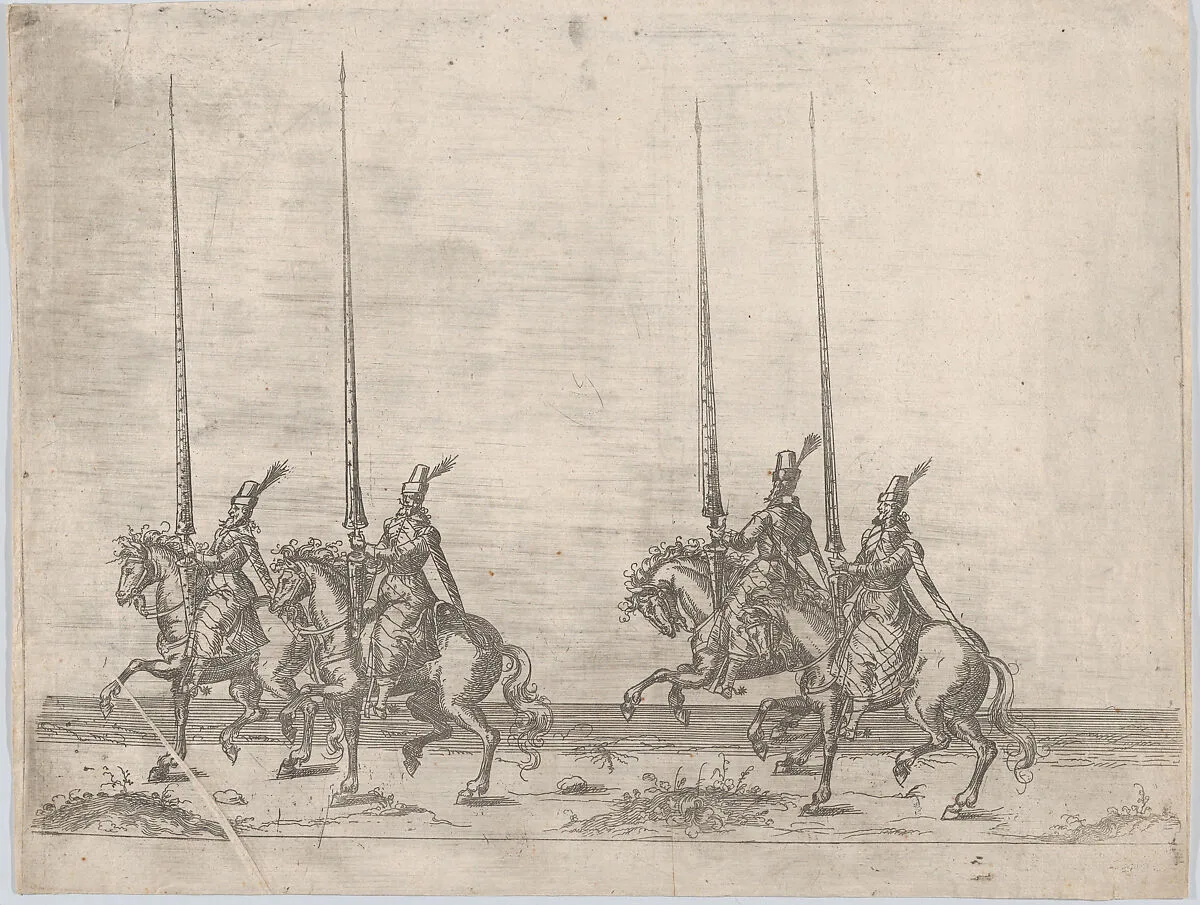 Procession, with four men riding horses — Anonymous, German, 16th century