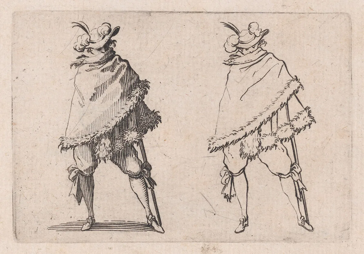 L'Homme Enroulé dans son Manteau (Man Wrapped in his Mantle), from Les Caprices Series B, The Nancy Set — Jacques Callot|Lorenzo de' Medici