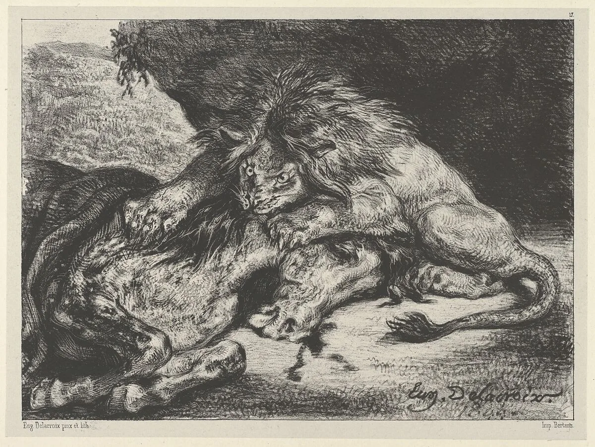 Lion Devouring a Horse — Eugène Delacroix