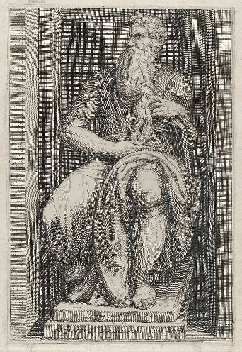 Speculum Romanae Magnificentiae: Moses after the sculpture by Michelangelo — Jacob Matham|Michelangelo Buonarroti