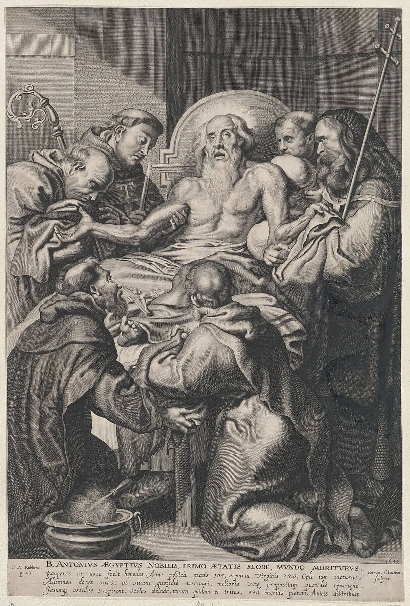The Death of Saint Anthony, surrounded by saints on his deathbed — Peeter Clouwet|Peter Paul Rubens