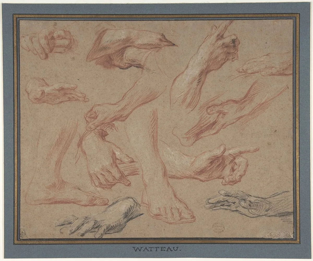 Studies of Hands and Feet — François Le Moyne|Antoine Watteau