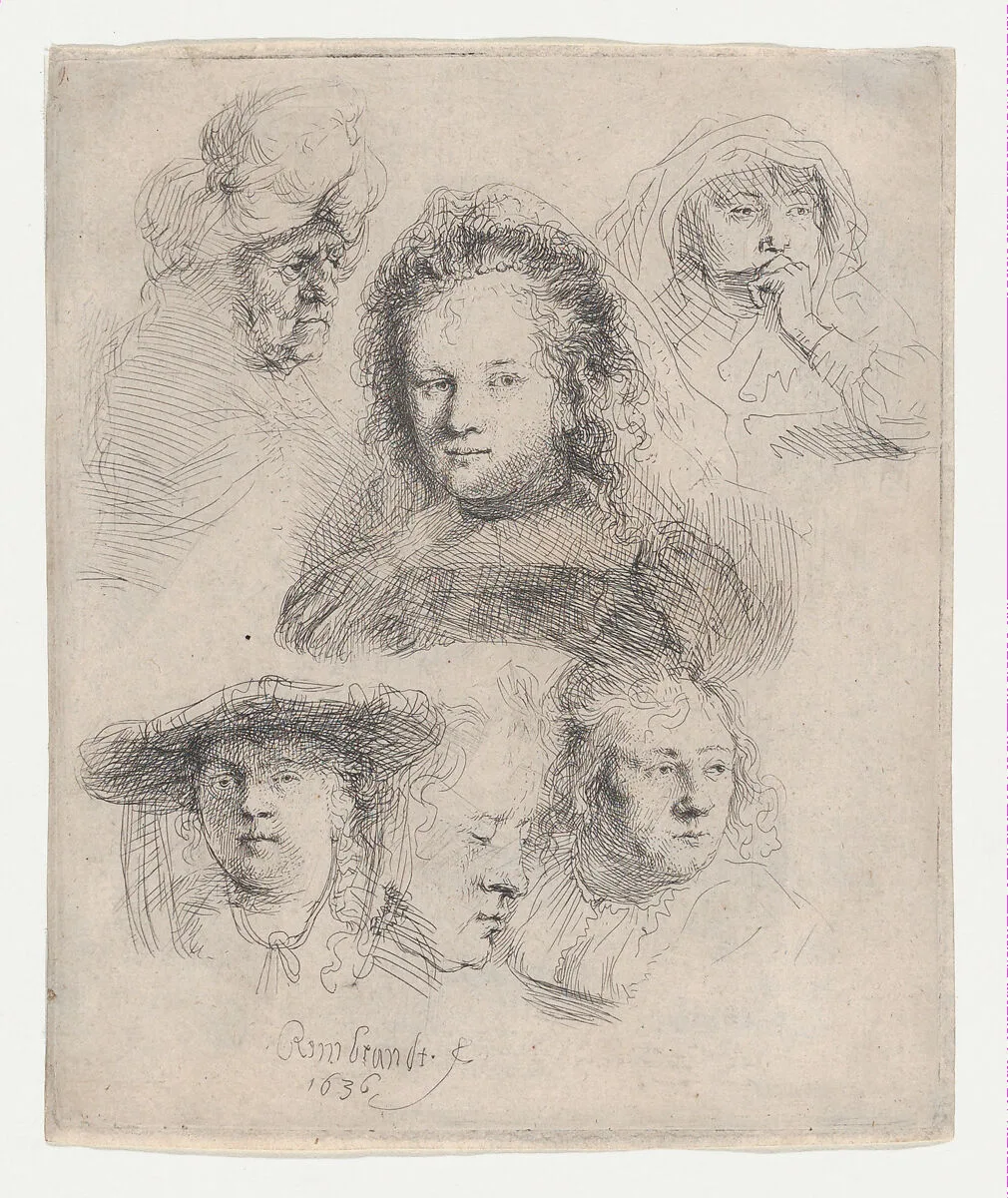 Studies of the Heads of Saskia and Others — Rembrandt (Rembrandt van Rijn)
