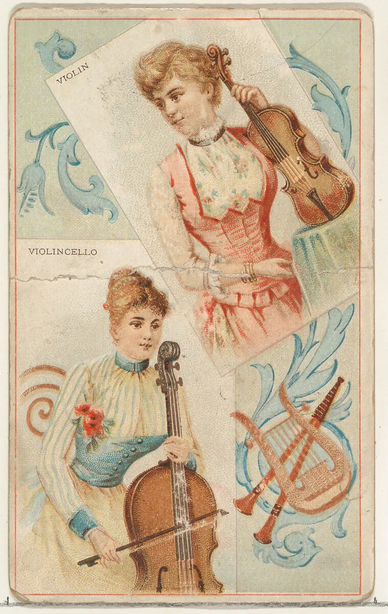 Violin and Violincello, from the Musical Instruments series (N121) issued by Duke Sons & Co. to promote Honest Long Cut Tobacco — W. Duke, Sons & Co.|Schumacher & Ettlinger