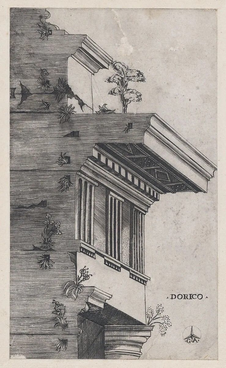 Speculum Romanae Magnificentiae: Doric order — Monogrammist G.A. & the Caltrop
