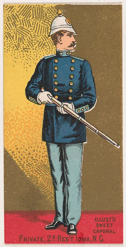 Private, 2nd Regiment, Iowa, National Guard, from the Military Series (N224) issued by Kinney Tobacco Company to promote Sweet Caporal Cigarettes — Kinney Brothers Tobacco Company