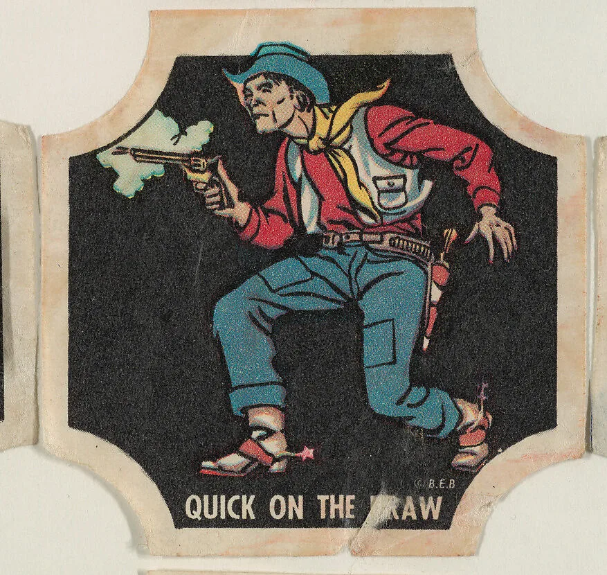 Quick on the Draw, from the Indians and Westerners bread end labels series (D290-10). (Album 307, page 133) — Unknown