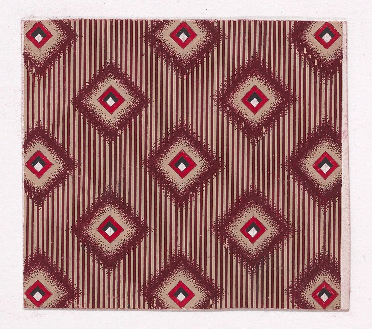 Textile Design with Alternating Lozenges over a Striped Background — Anonymous, Alsatian, 19th century