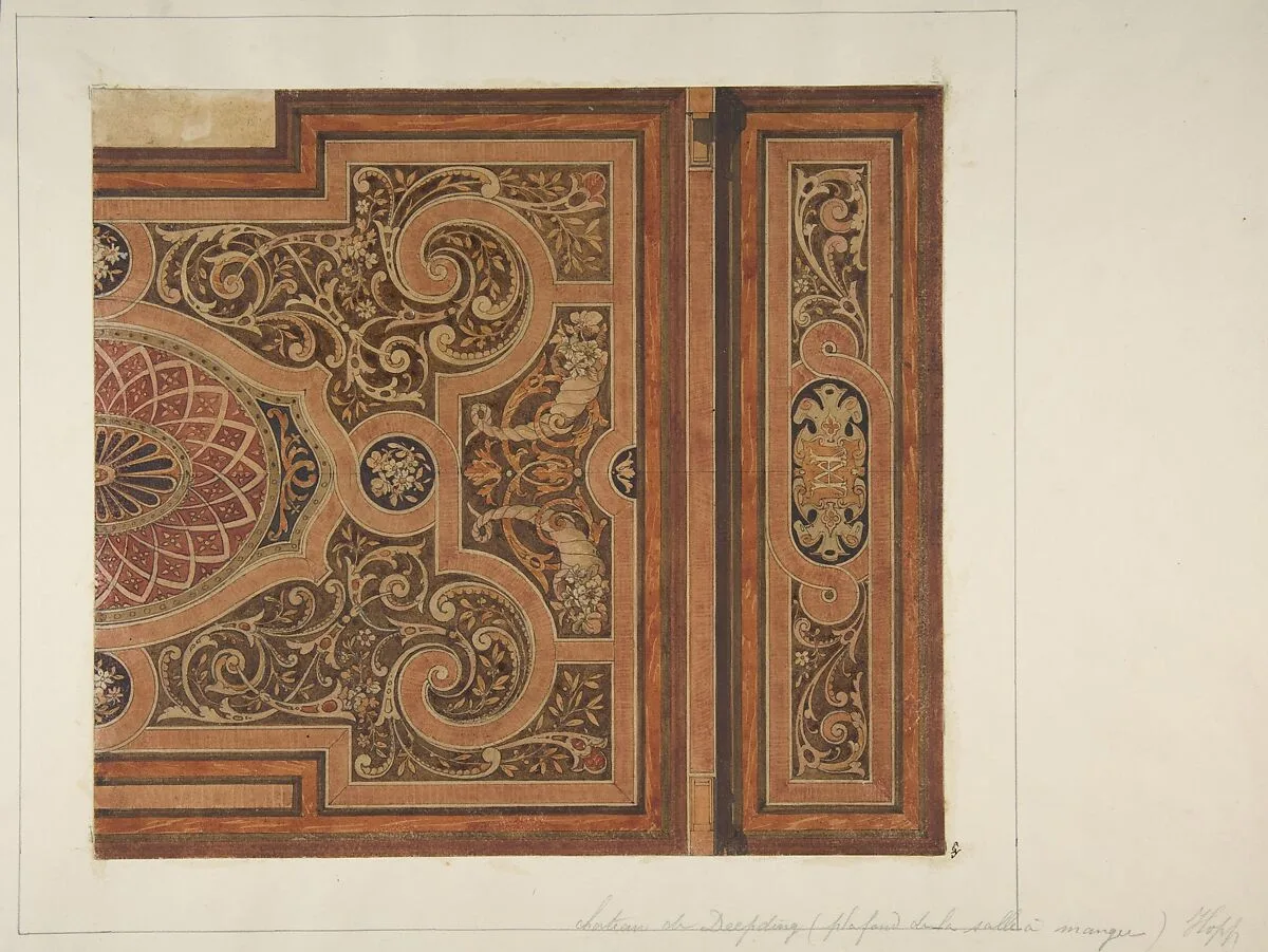 Intarsia Ceiling Design for the Dining Room, Deepdene, Dorking, Surrey — Jules-Edmond-Charles Lachaise|Eugène-Pierre Gourdet