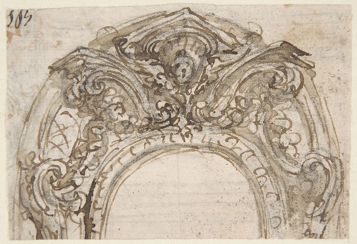 Design for the Top of an Arch, Decorated with a Cherub (recto); Design for the Frame of a Frieze (verso) — Giovanni Battista Foggini