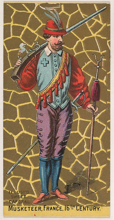 Musketeer, France, 16th Century, from the Military Series (N224) issued by Kinney Tobacco Company to promote Sweet Caporal Cigarettes — Kinney Brothers Tobacco Company
