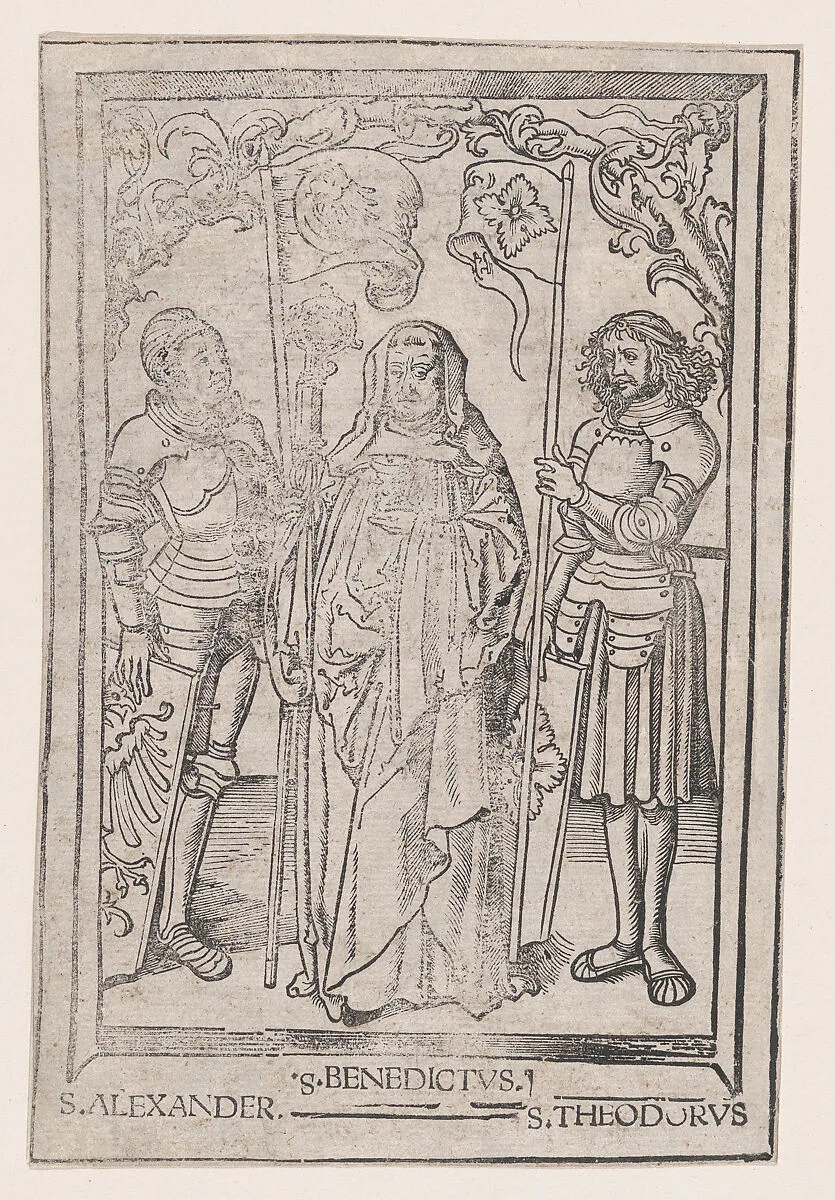 Saints Alexander and Theodore flanking Saint Benedict — Anonymous, Italian, 16th century
