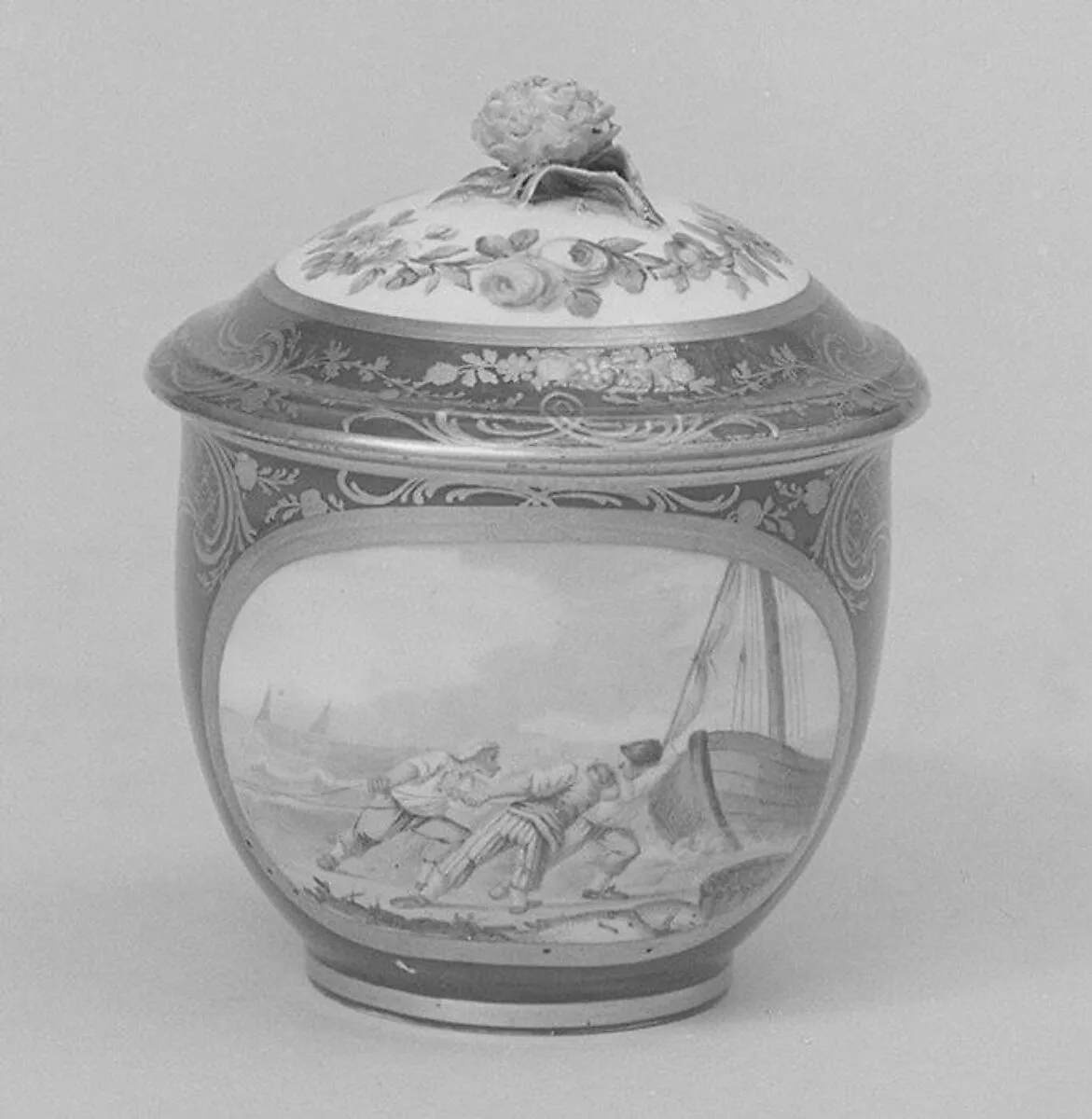 Sugar bowl with cover (pot à sucre Bouret) (part of a service) — Sèvres Manufactory|Jean-Louis Morin|Etienne-Henry Le Guay