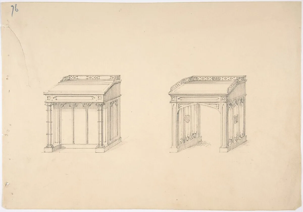 Design for Two Gothic Desks — Anonymous, British, 19th century