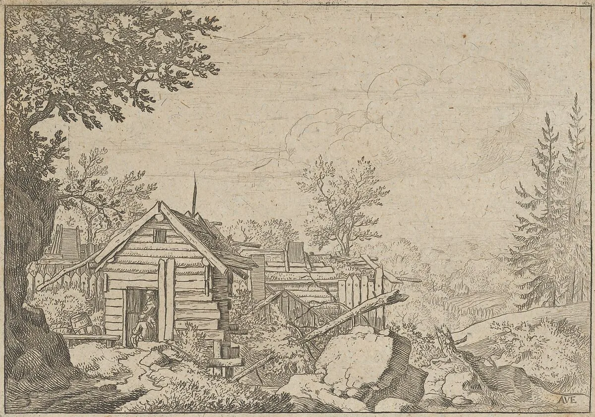 Two Men in the Door of the Hut — Allart van Everdingen