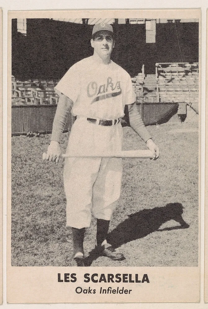 Les Scarsella, Oaks Infielder, from the Oakland Baseball Players (Oaks) series (D317), issued by Sunbeam Bread and Remar Bread — Sunbeam Bread|Remar Baking Company