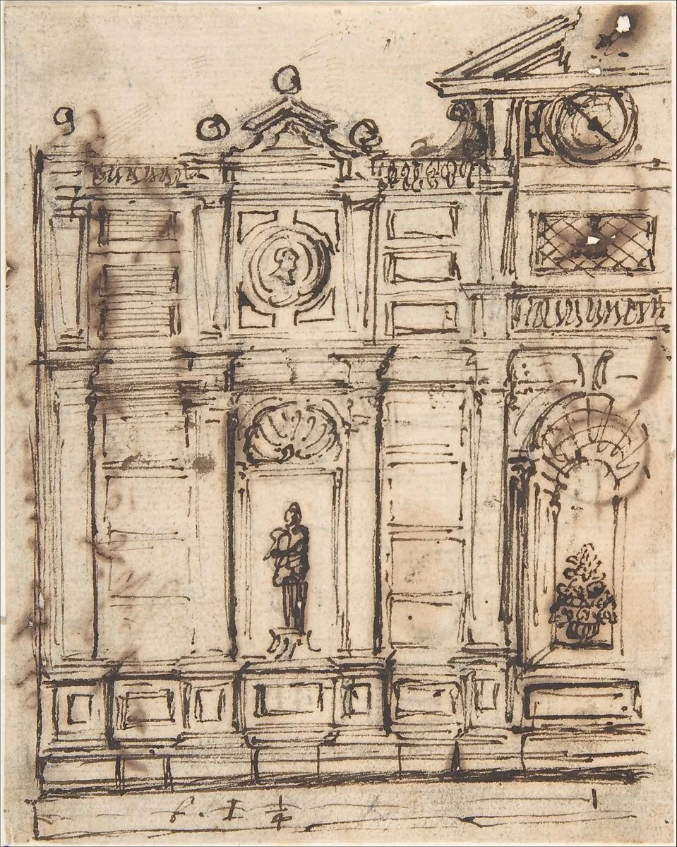 Left Half of a Design for Garden Architecture — Anonymous, Spanish, 17th century