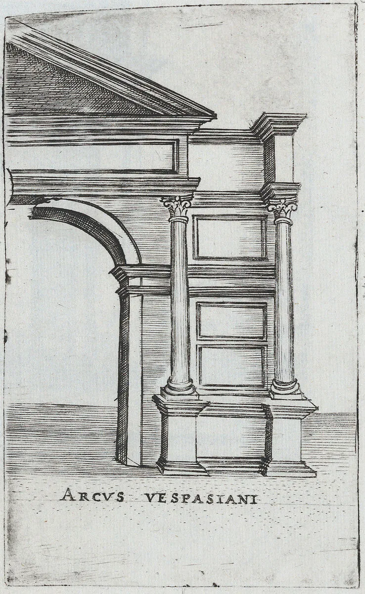 Palatium M. Agrippa, from a Series of Prints depicting (reconstructed) Buildings from Roman Antiquity — Monogrammist G.A. & the Caltrop