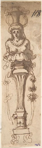 Design for A Female Term Carrying a Vase (recto); Sketch of Draped Male (verso)