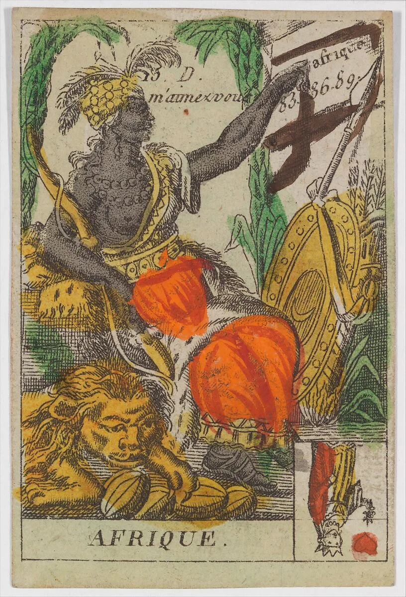 Afrique, from the playing cards (for quartets) "Costumes des Peuples Étrangers" — Anonymous, French, 18th century
