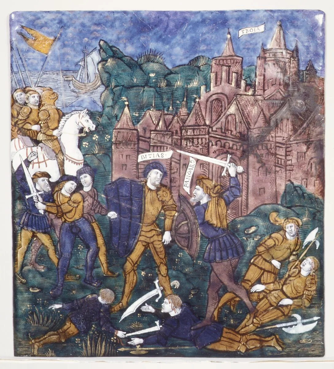 Pandarus and Bitias Fight the Rutuli Before the Trojan Camp (Aeneid, Book IX) — Master of the Aeneid